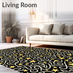 Black Gold Star Swirl Celebration Rug