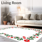 Crimson Floral Green Vine Frame Rug