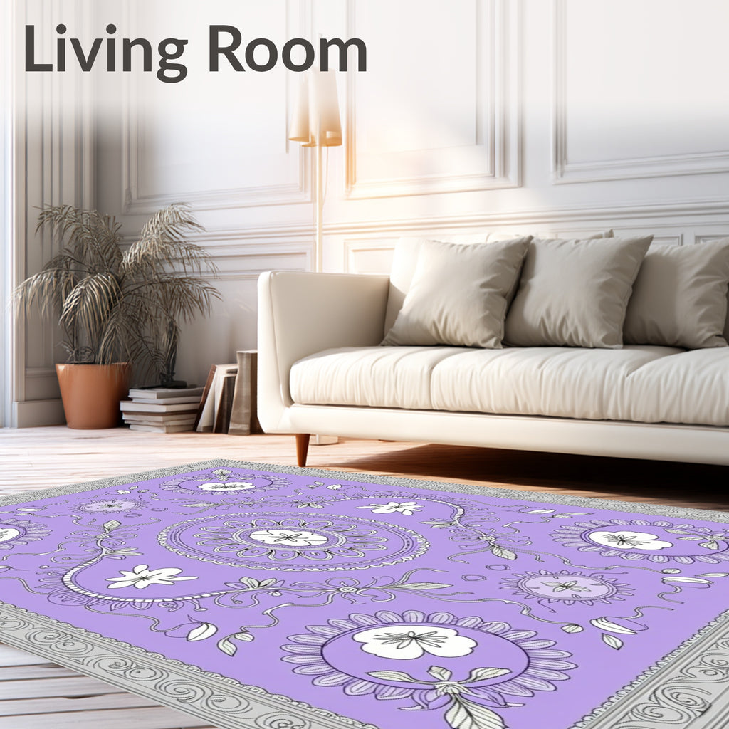 Lavender Floral Medallion Border Rug