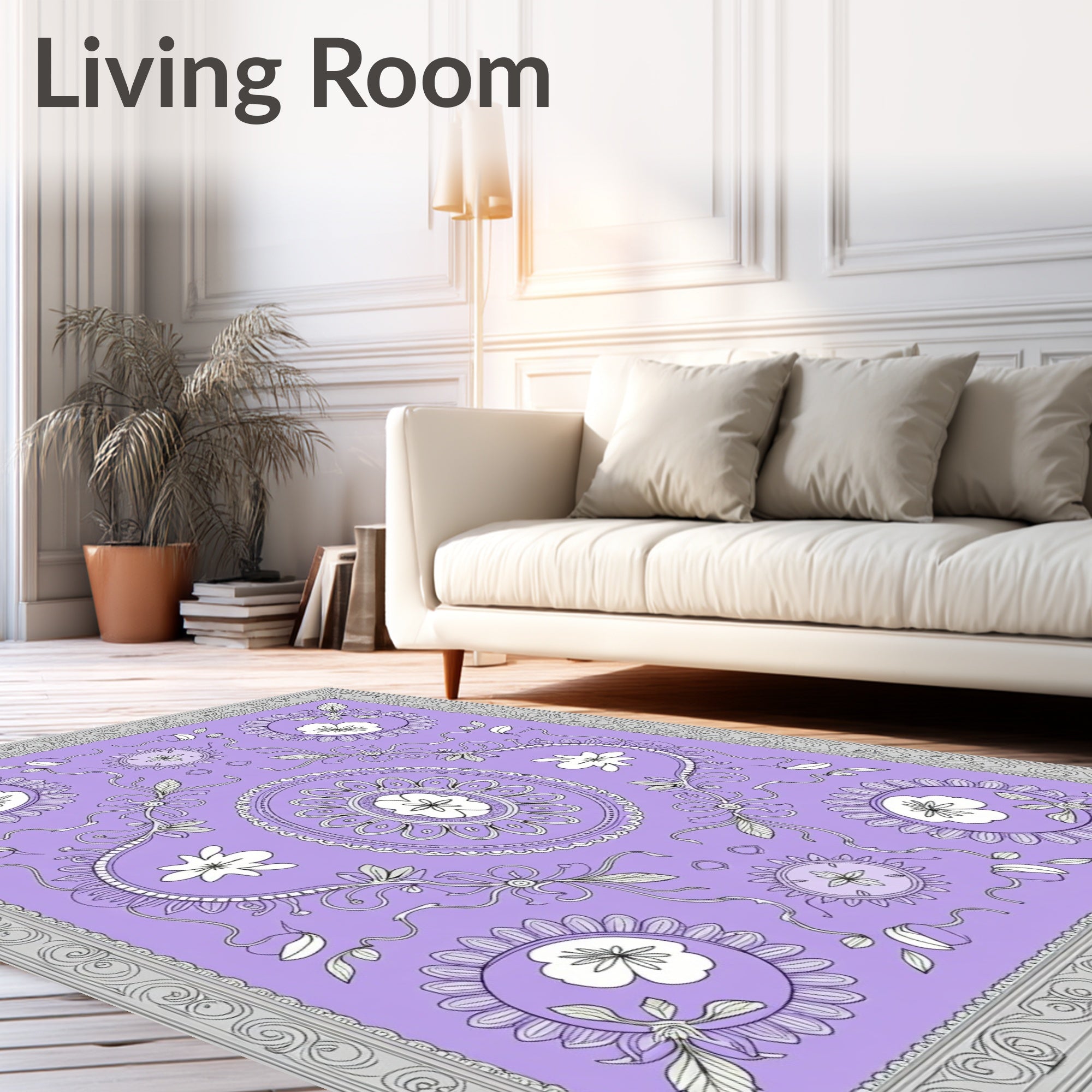 Lavender Floral Medallion Border Rug