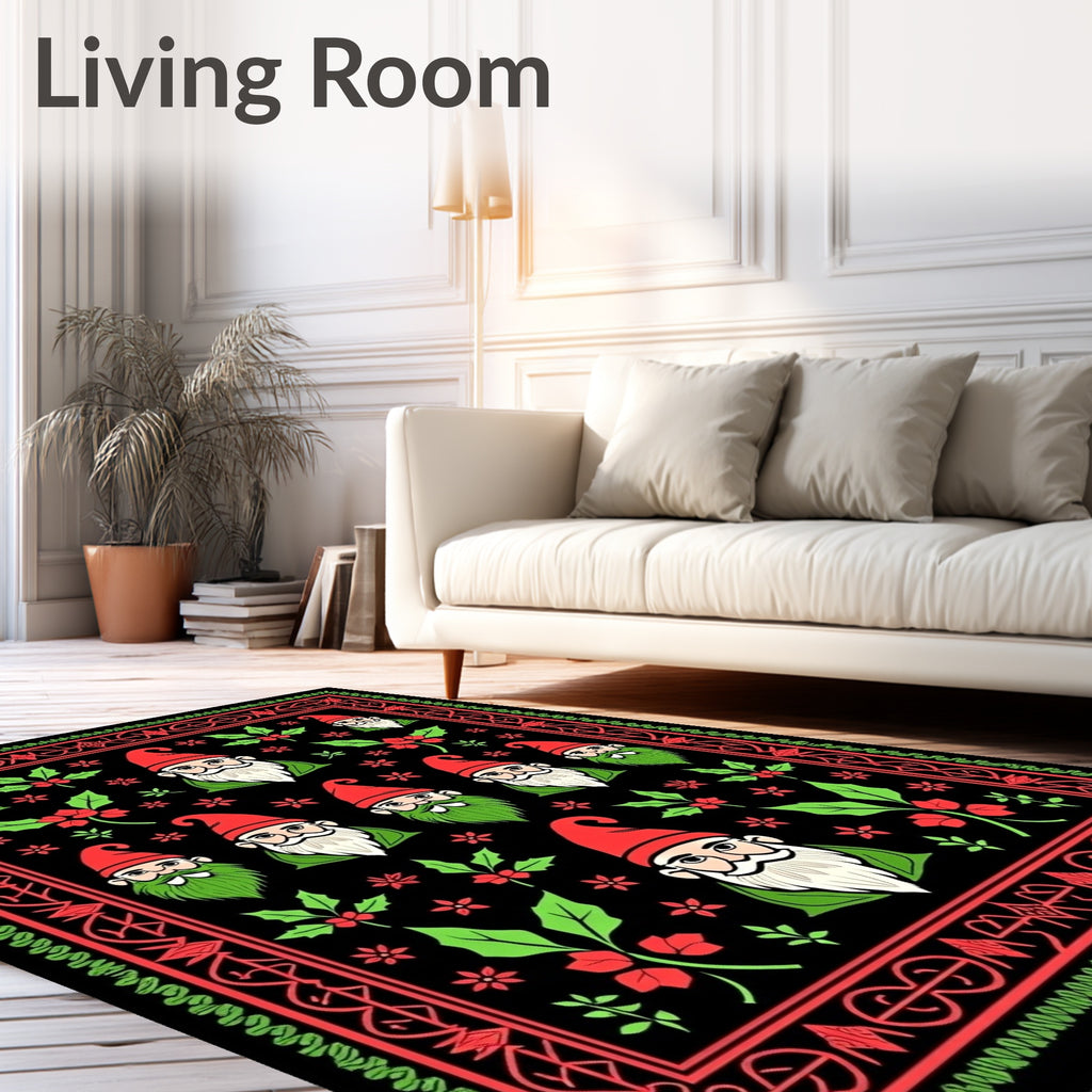 Red Green Gnome Holly Festive Rug