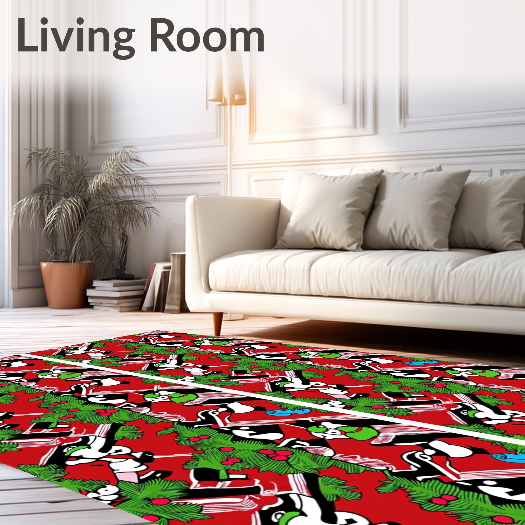 Festive Red Green Whimsical Holiday Characters Rug