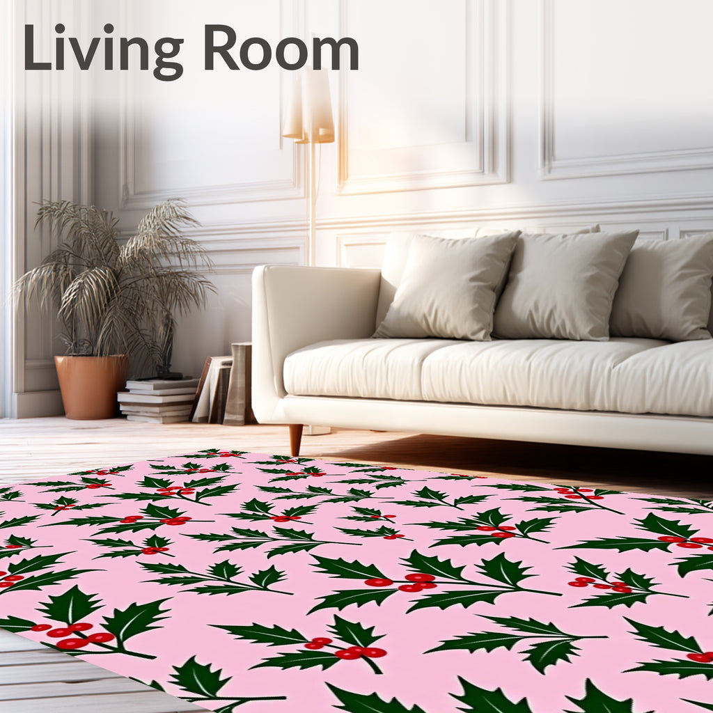 Festive Red Holly Berry Branches Rug