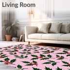 Festive Red Holly Berry Branches Rug