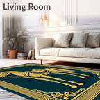 Elegant Golden Horse Framed Illustration Rug