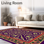 Rich Violet Golden Floral Border Rug