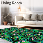 Vibrant Pink Flower Jungle Vines Rug