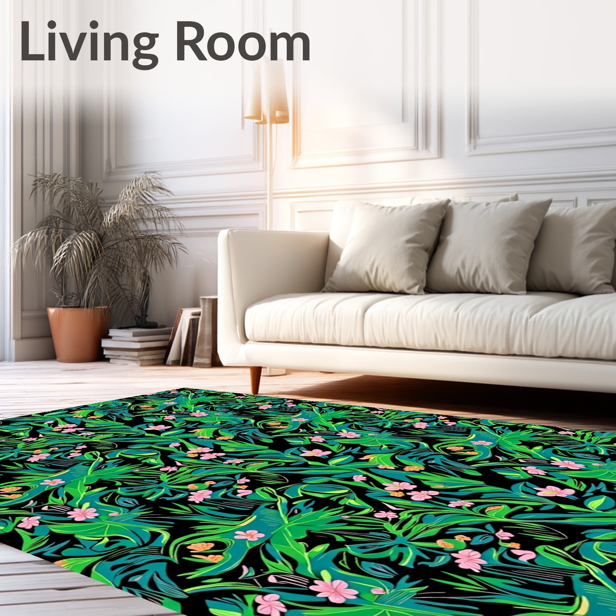 Vibrant Pink Flower Jungle Vines Rug
