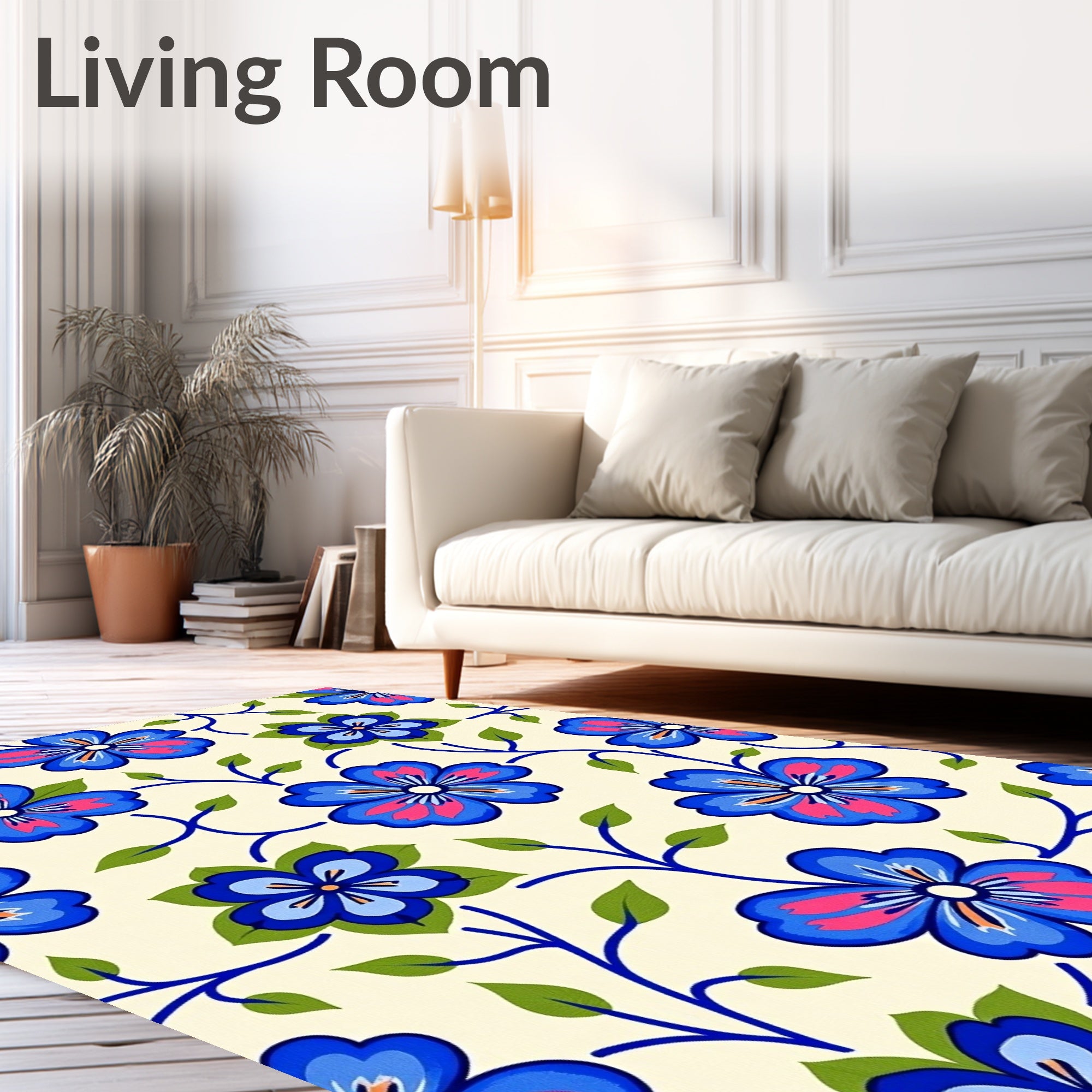 Vibrant Blue Pink Floral Vine Rug