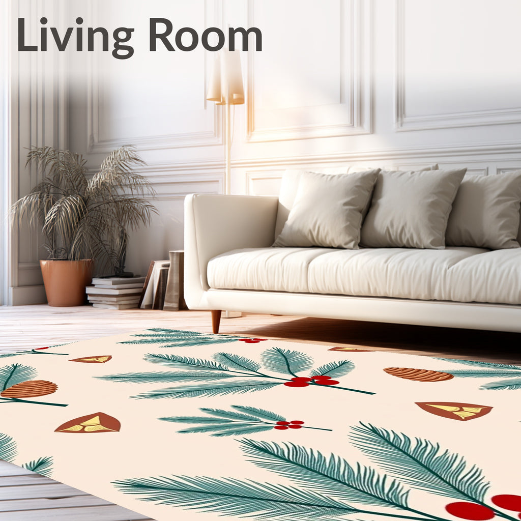 Winter Pine Cone Berry Branch Rug
