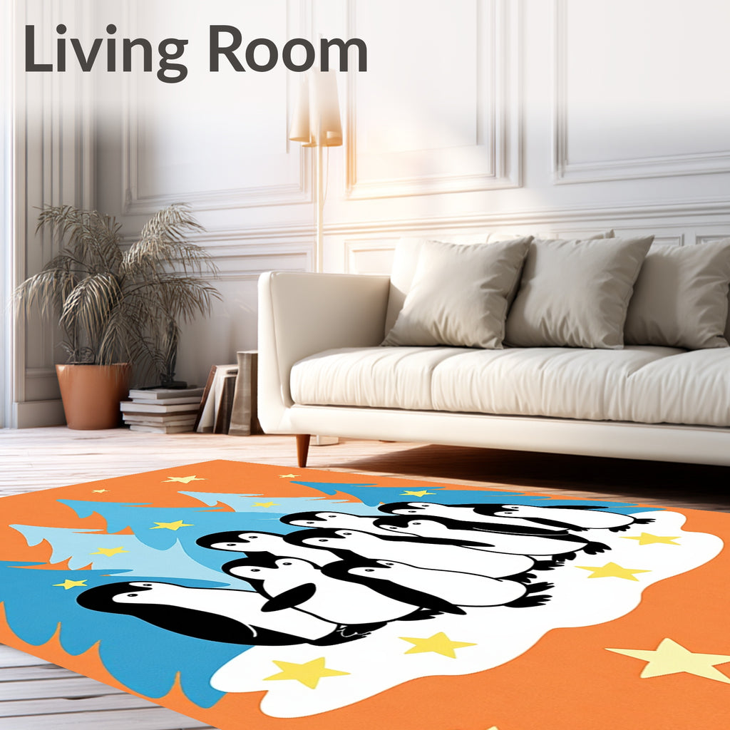 Whimsical Penguin Family Winter Forest Rug