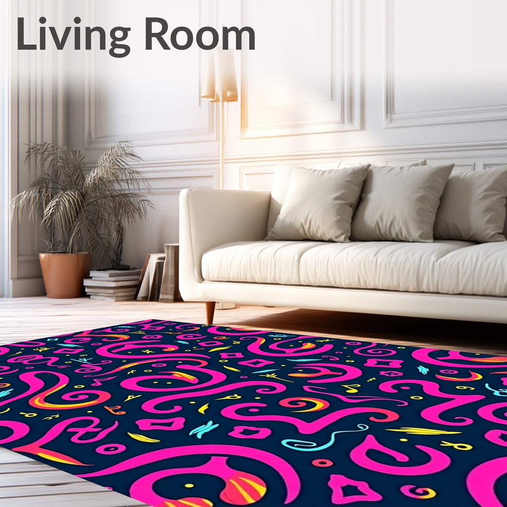 Abstract Pink Swirls Yellow Accents Rug