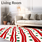 Red Green Diagonal Stripe Polka Dot Rug