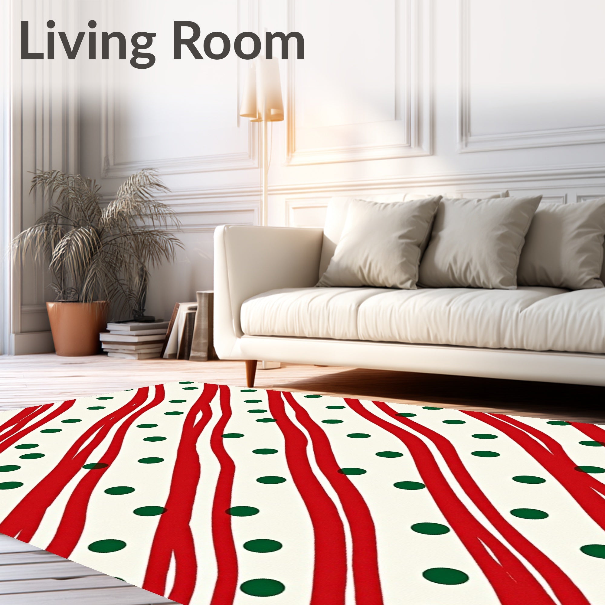 Red Green Diagonal Stripe Polka Dot Rug