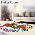 Cute Brown Cow Daisy Wreath Rug