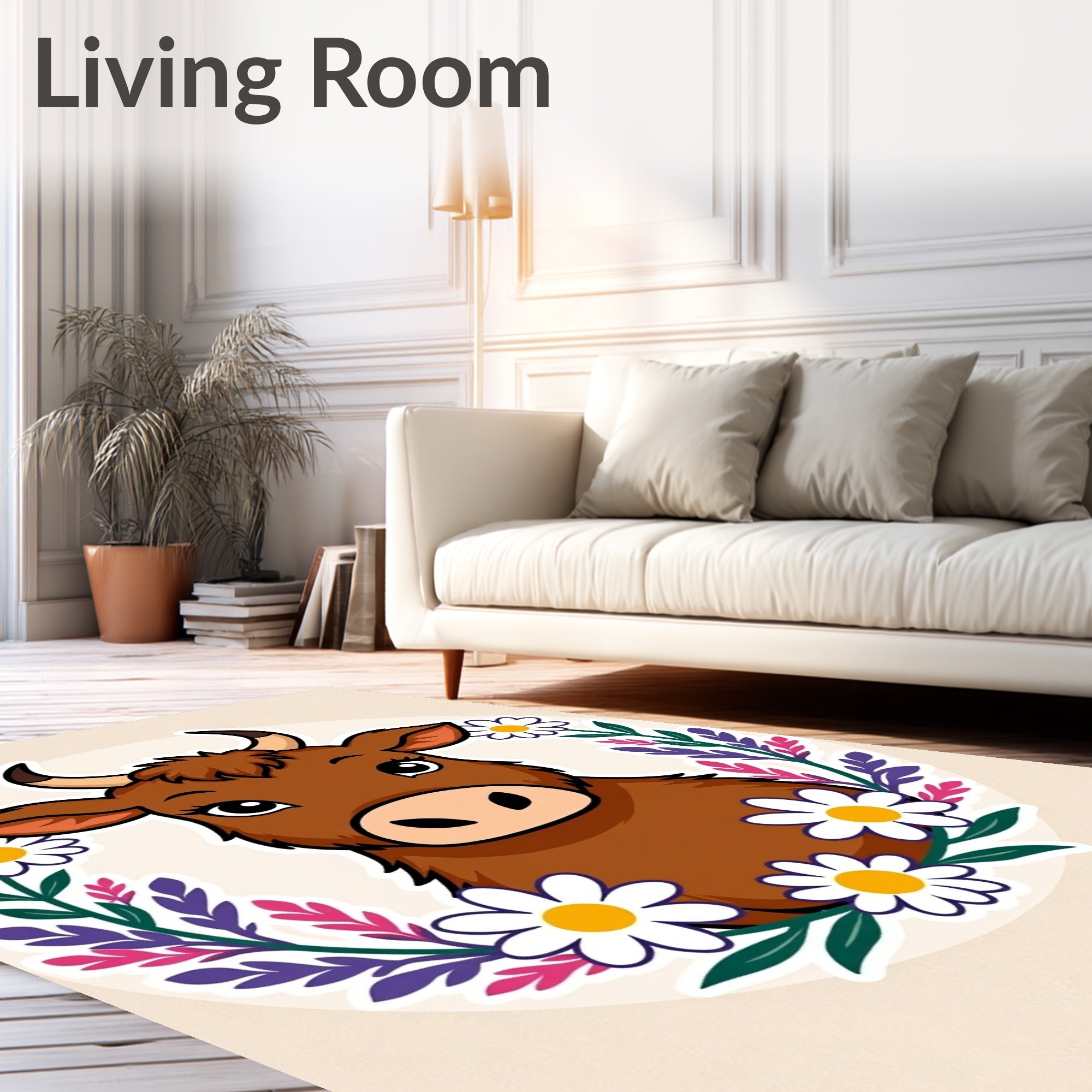 Cute Brown Cow Daisy Wreath Rug