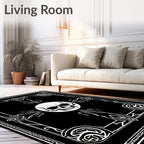 Gothic Black White Skull Sun Motif Rug