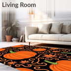 Orange Pumpkin Squash Black Swirls Leaves Rug