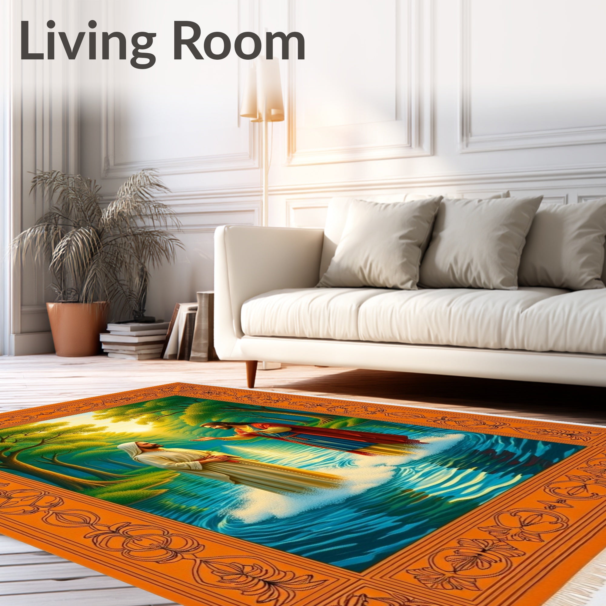 Biblical Scene Sunlit Forest Water Rug