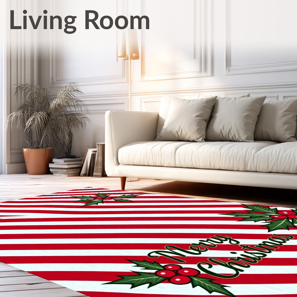 Red White Striped Holly Berry Accent Rug