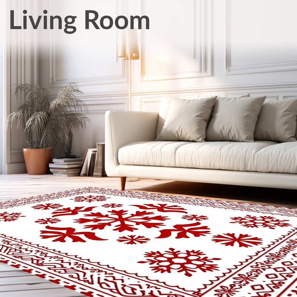 Red Snowflake Border Medallion Rug