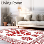 Red Snowflake Border Medallion Rug