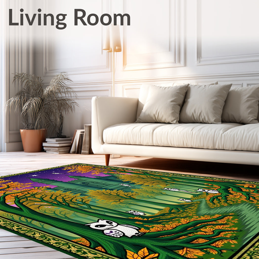Mystical Green Castle Forest Owls Rug