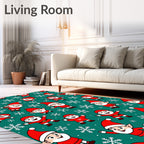 Festive Elves Snowflakes Teal Background Rug