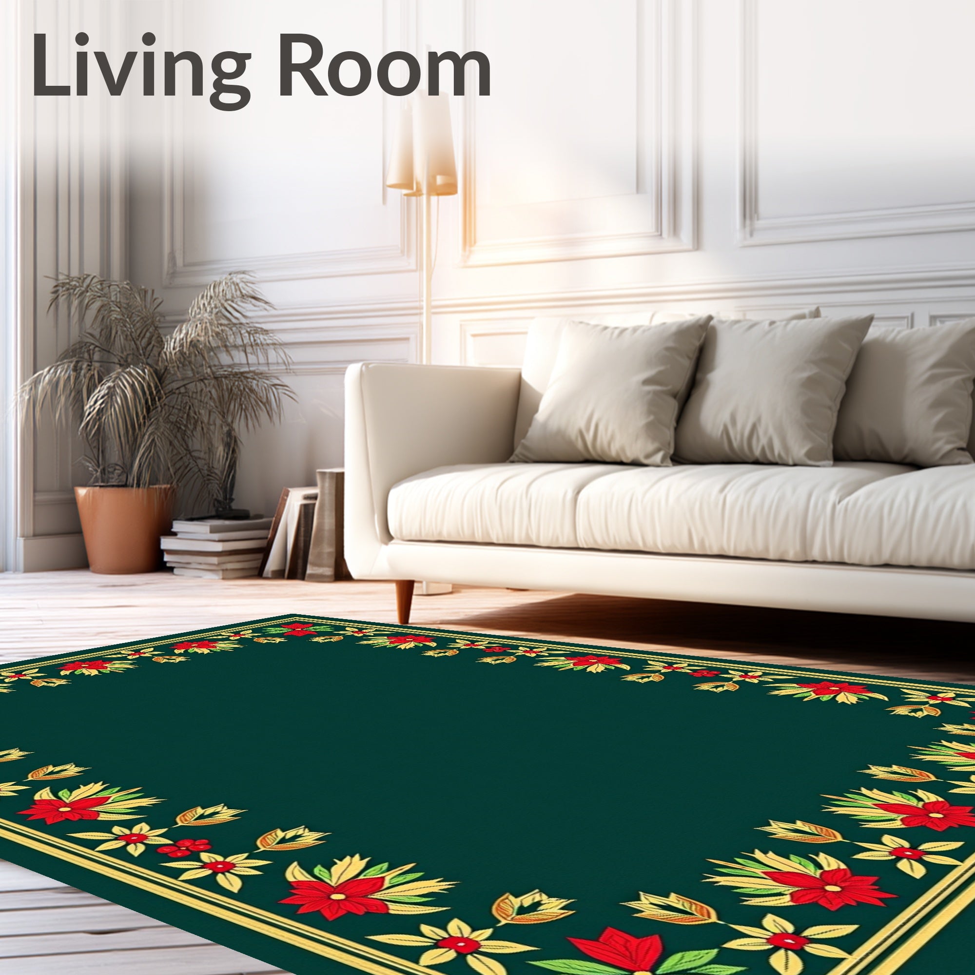 Crimson and Gold Floral Border Rug