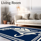 Deep Blue Sitting Dog Graphic Frame Rug