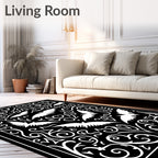 Gothic White Bats Swirls Black Rug