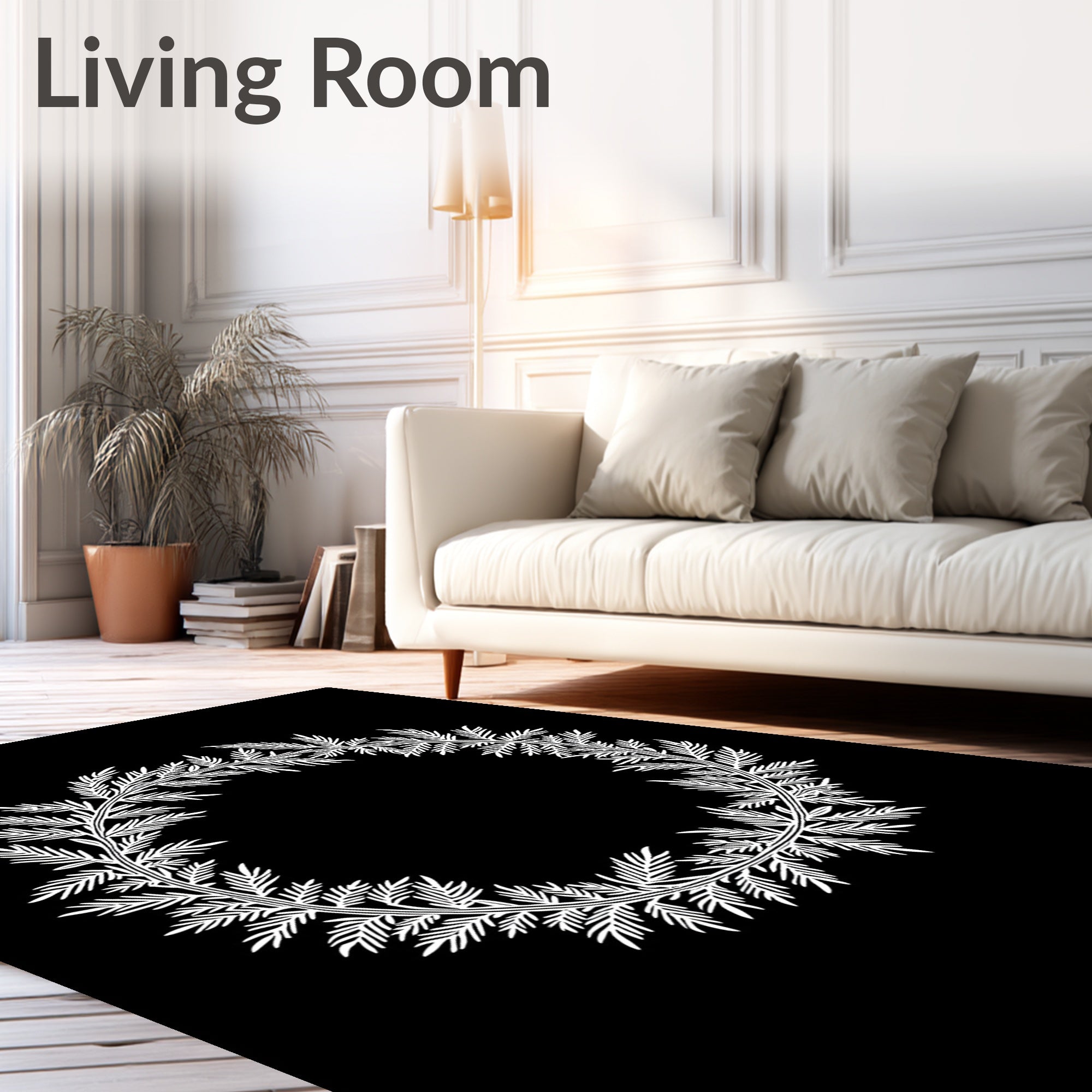 White Laurel Wreath Branches Rug
