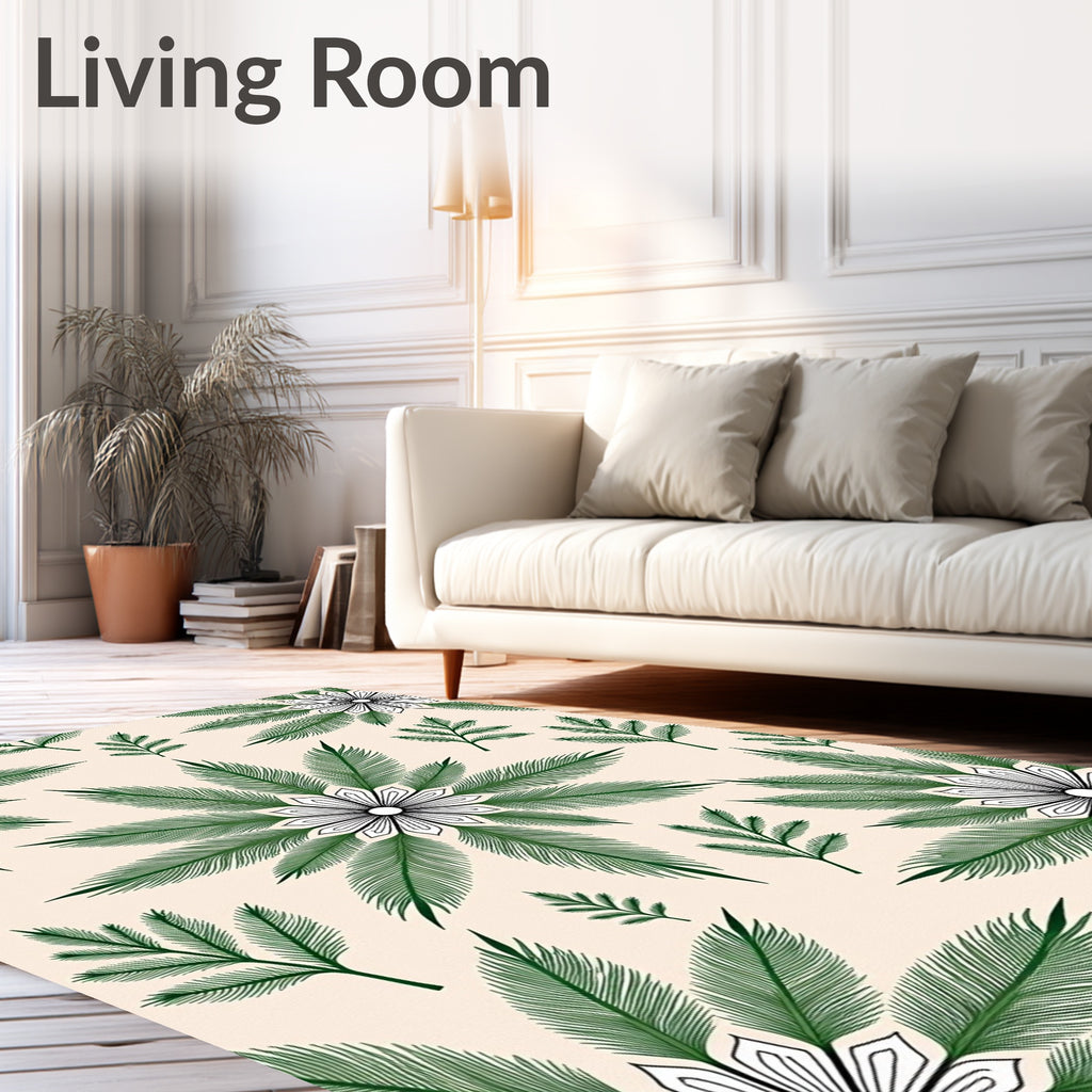 Elegant Green Leaf Medallion Bloom Rug