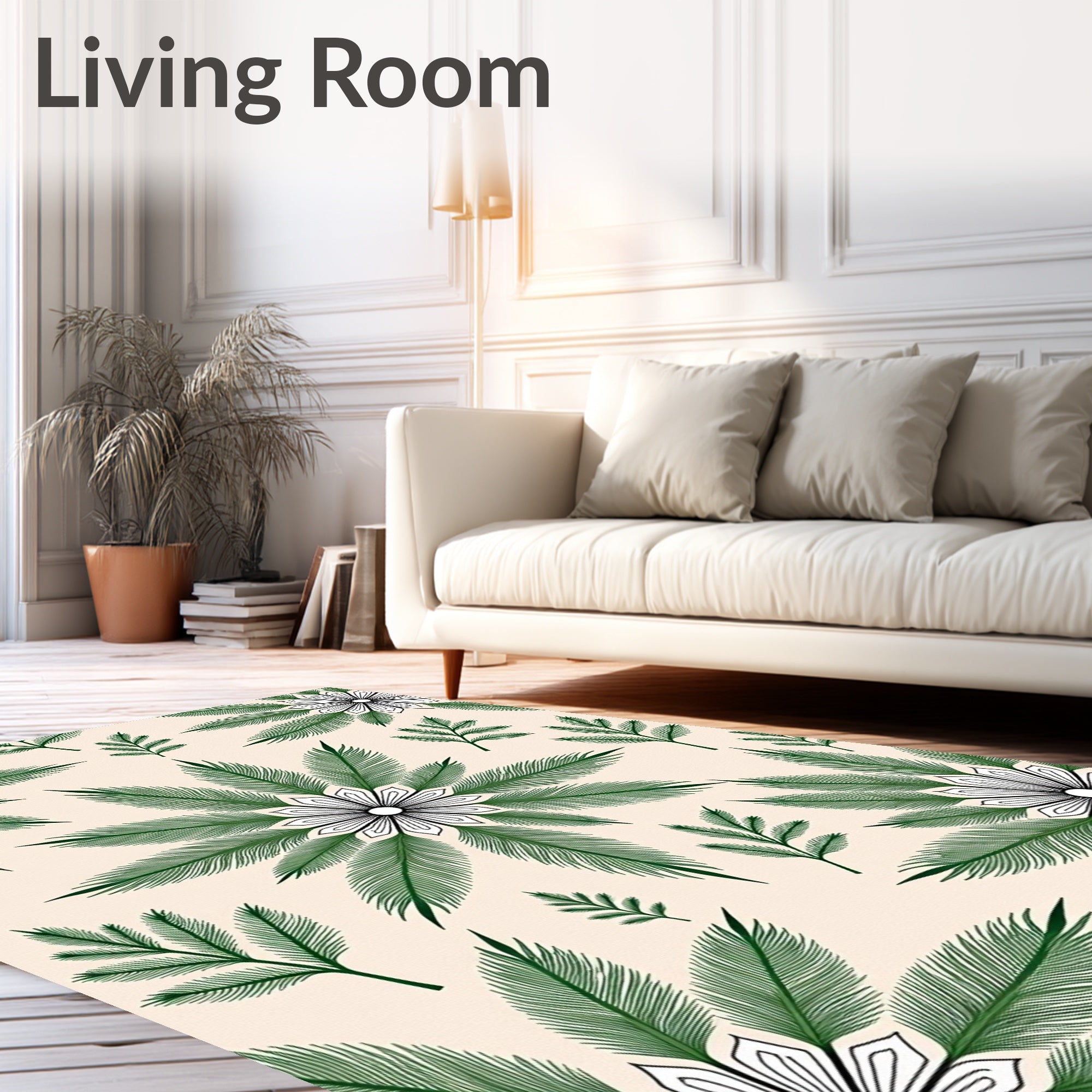 Elegant Green Leaf Medallion Bloom Rug