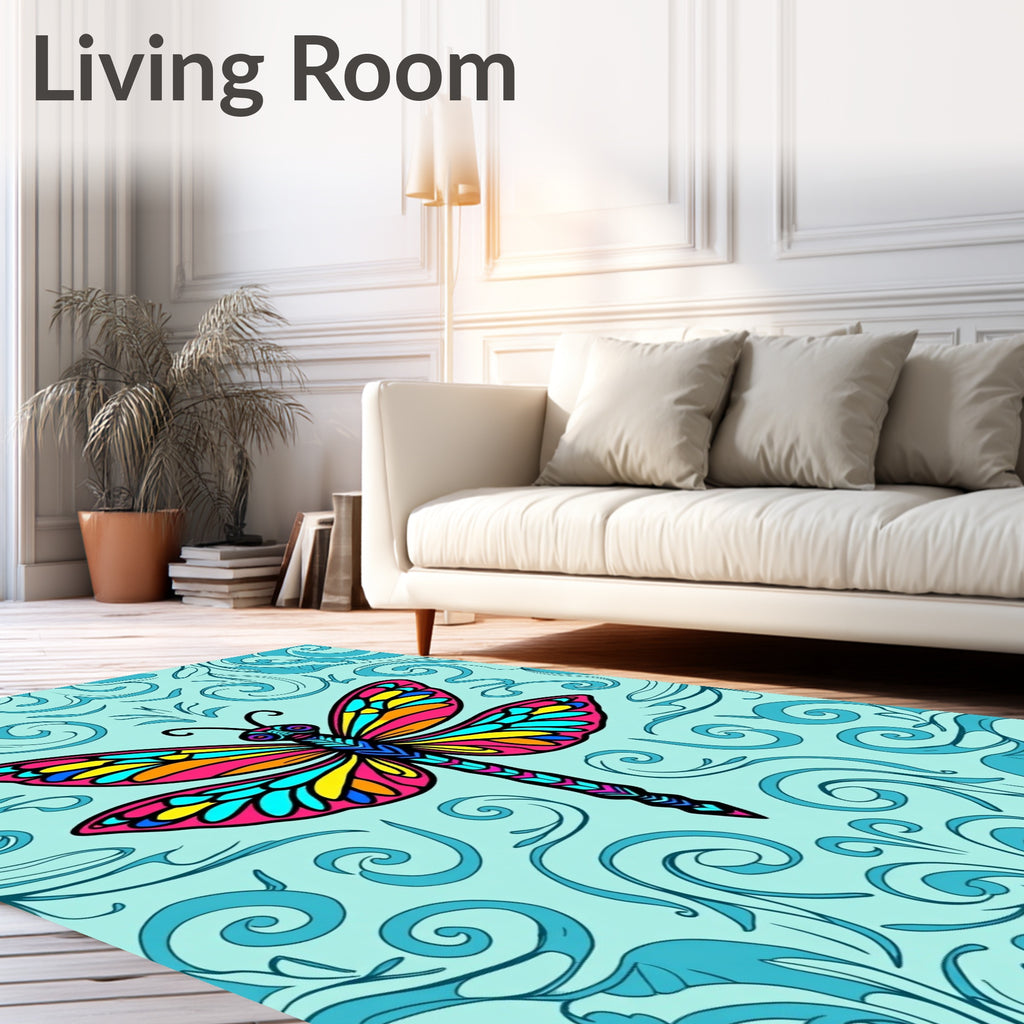 Vibrant Dragonfly Teal Swirl Rug