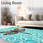 Vibrant Dragonfly Teal Swirl Rug