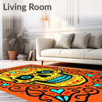 Yellow Sugar Skull with Teal Hearts Rug