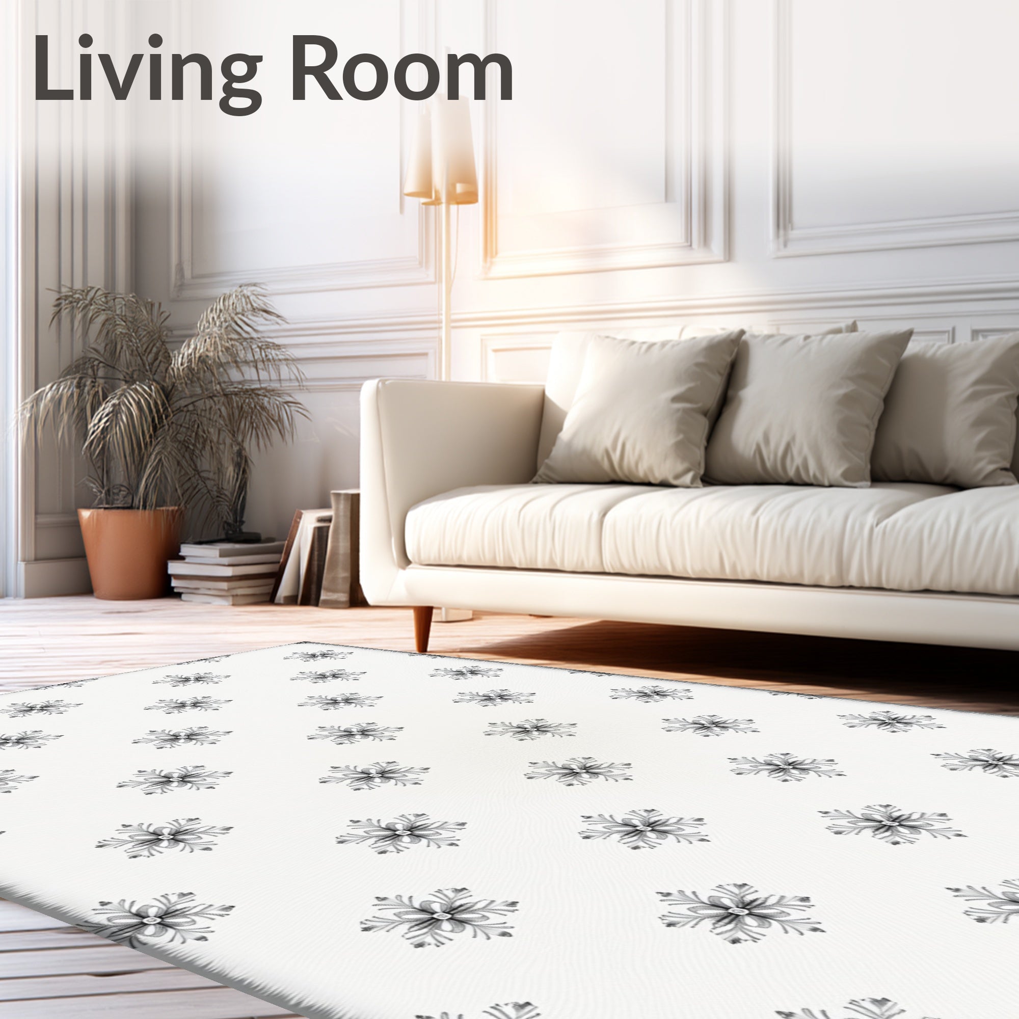 Gray Floral Snowflake Repeat Rug