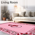 Pink Snowman Floral Border Rug