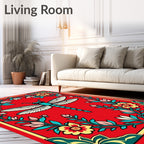 Red Dragonfly Floral Border Rug