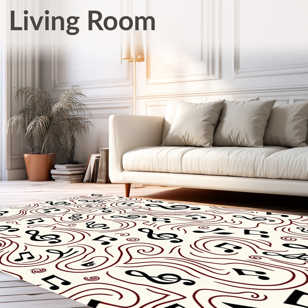 Black Treble Clef Musical Notes Rug