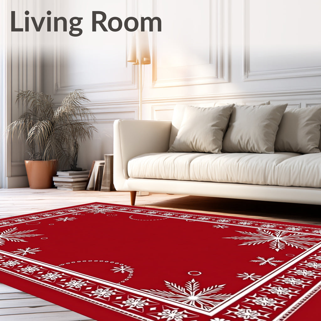 Winter Snowflake Red Border Throw Rug