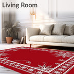 Winter Snowflake Red Border Throw Rug