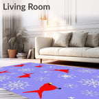 Red Cardinal Snowflakes Lilac Background Rug