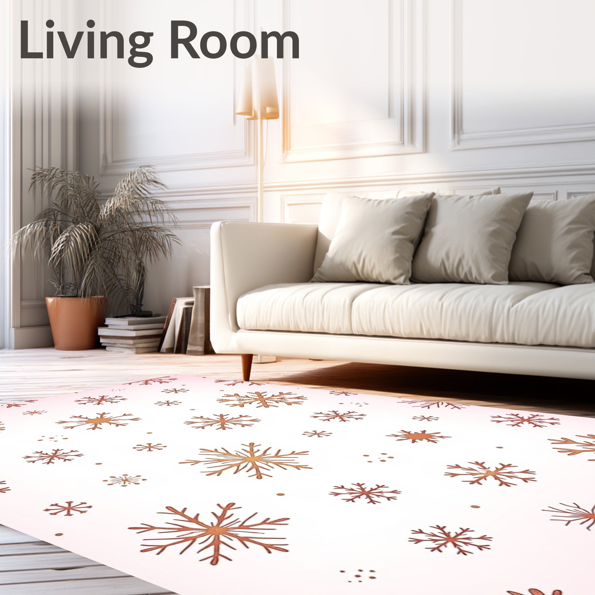 Copper Snowflake Scatter on Pink Background Rug
