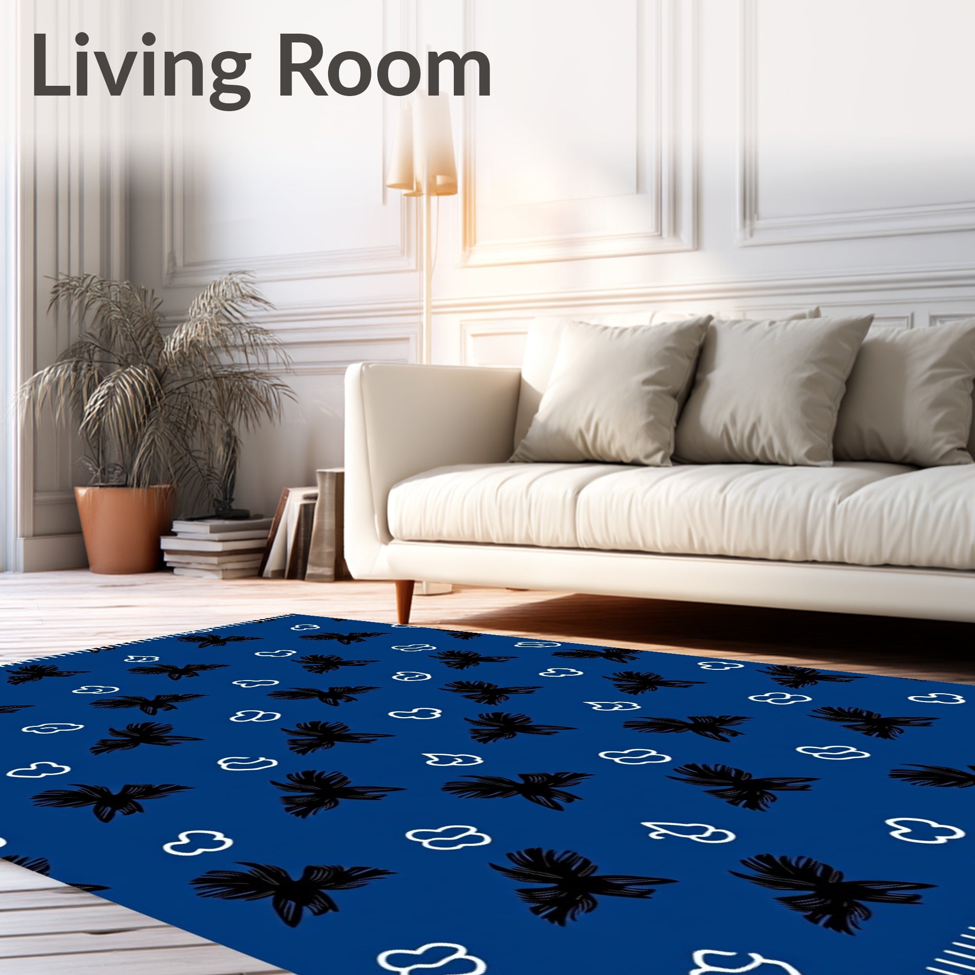 Black Floral White Cloud Cobalt Rug