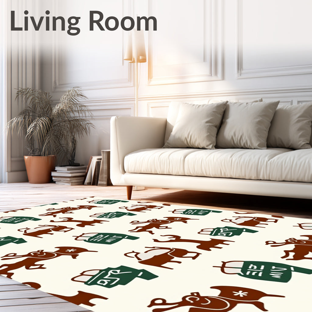 Earthy Brown Deer and Symbols Rug