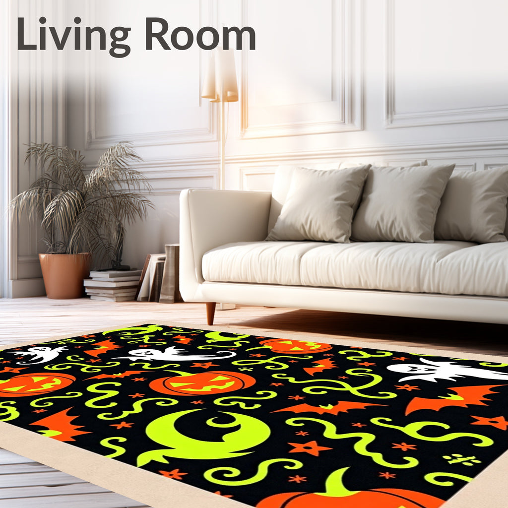 Spooky Halloween Pumpkins Ghosts Bats Moons Rug