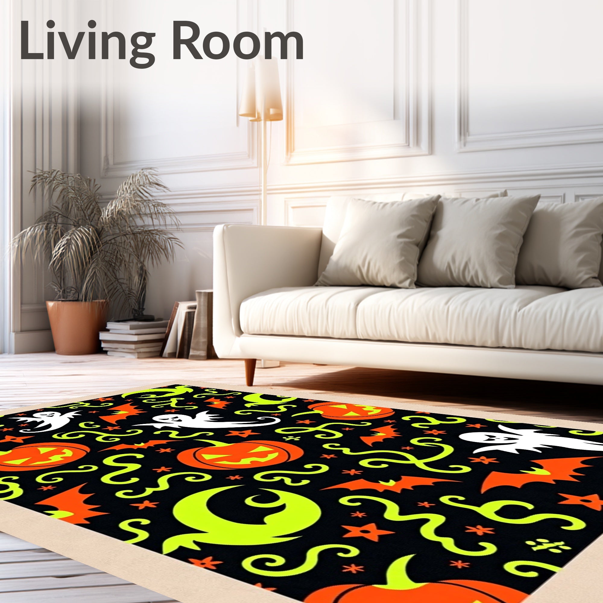 Spooky Halloween Pumpkins Ghosts Bats Moons Rug
