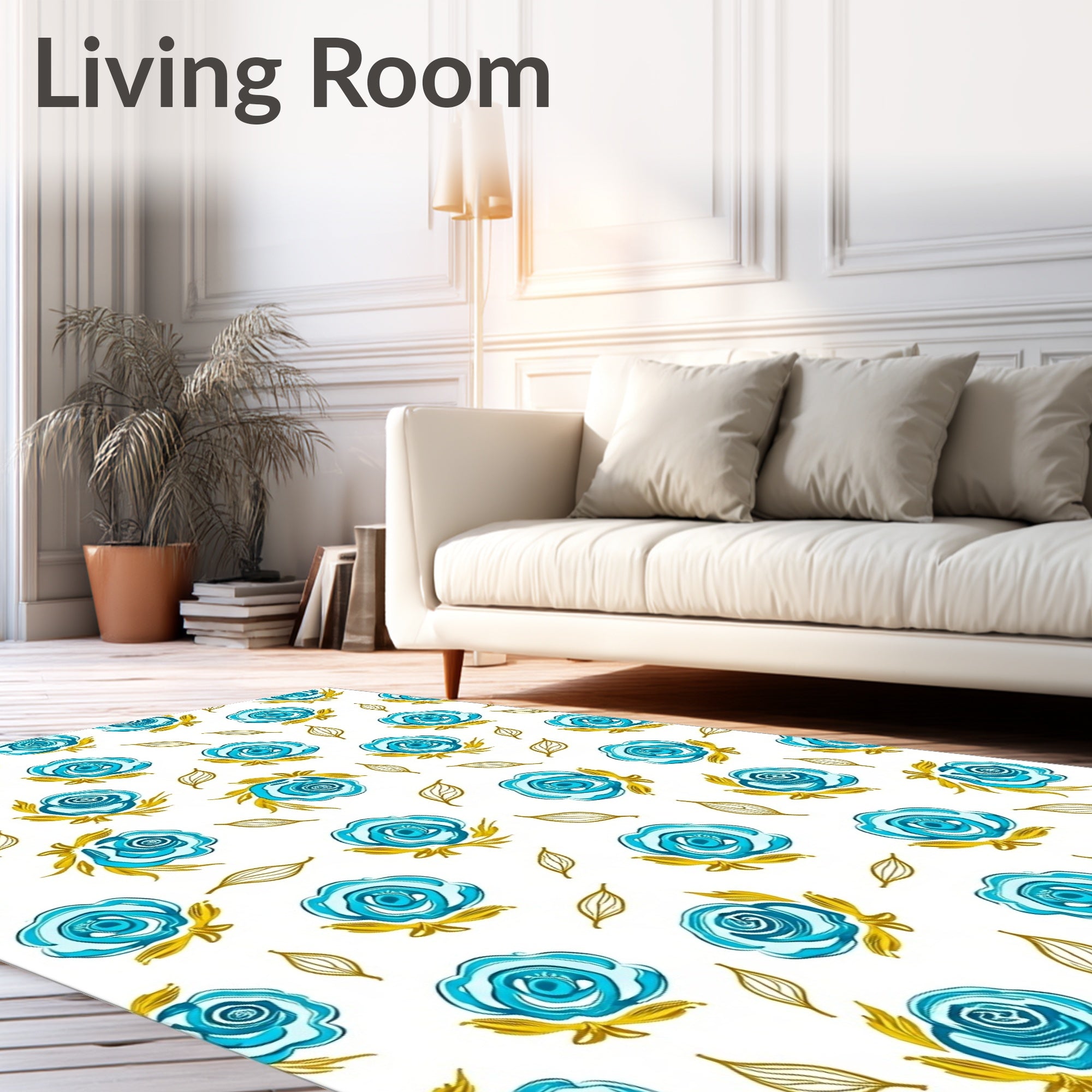 Teal Rose Garden Whimsical Bloom Rug